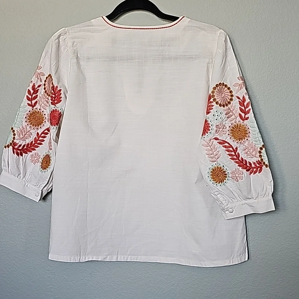 Madewell XS Boho Hippie Beachy Sweet White Popover Embroidered Floral Top